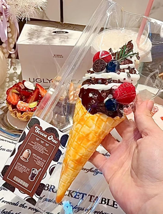 Premium Dessert & Sushi Series Silicone Squishy – Chocolate-Crust Ice Cream Cone
